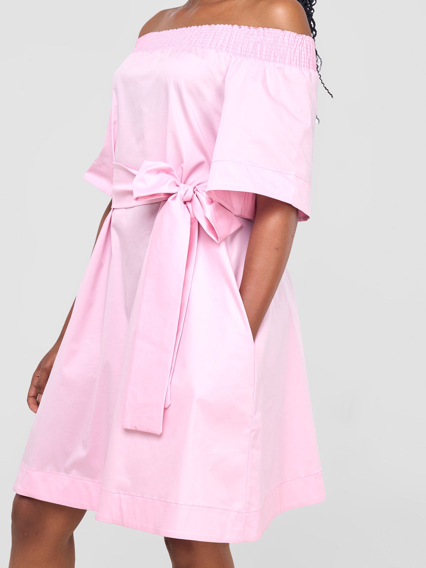 Safari Zene Off Shoulder Dress - Pink