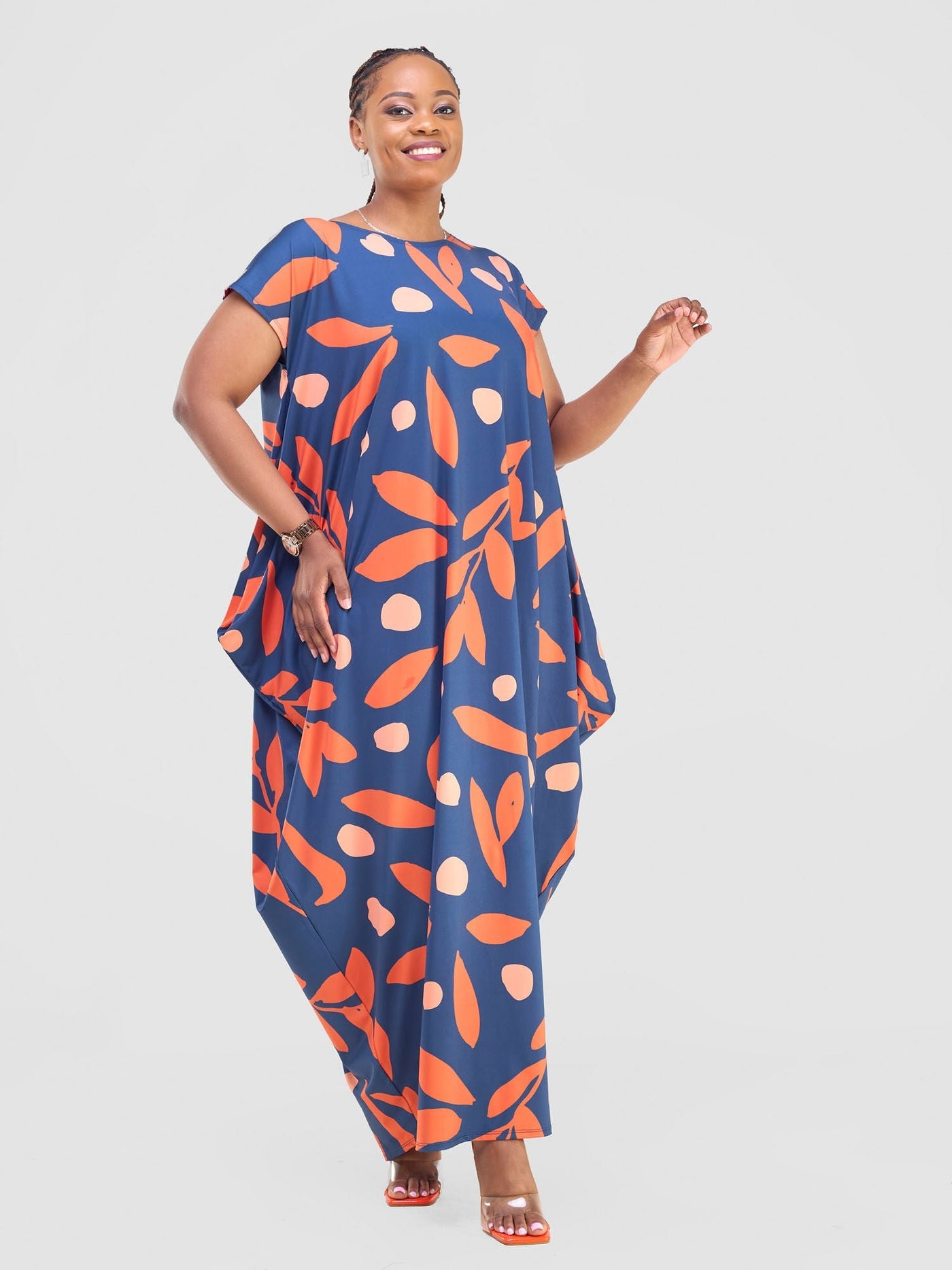 Vivo Fimi Drop Shoulder Maxi Dress - Navy Blue / Red Mbale Print - Shopzetu