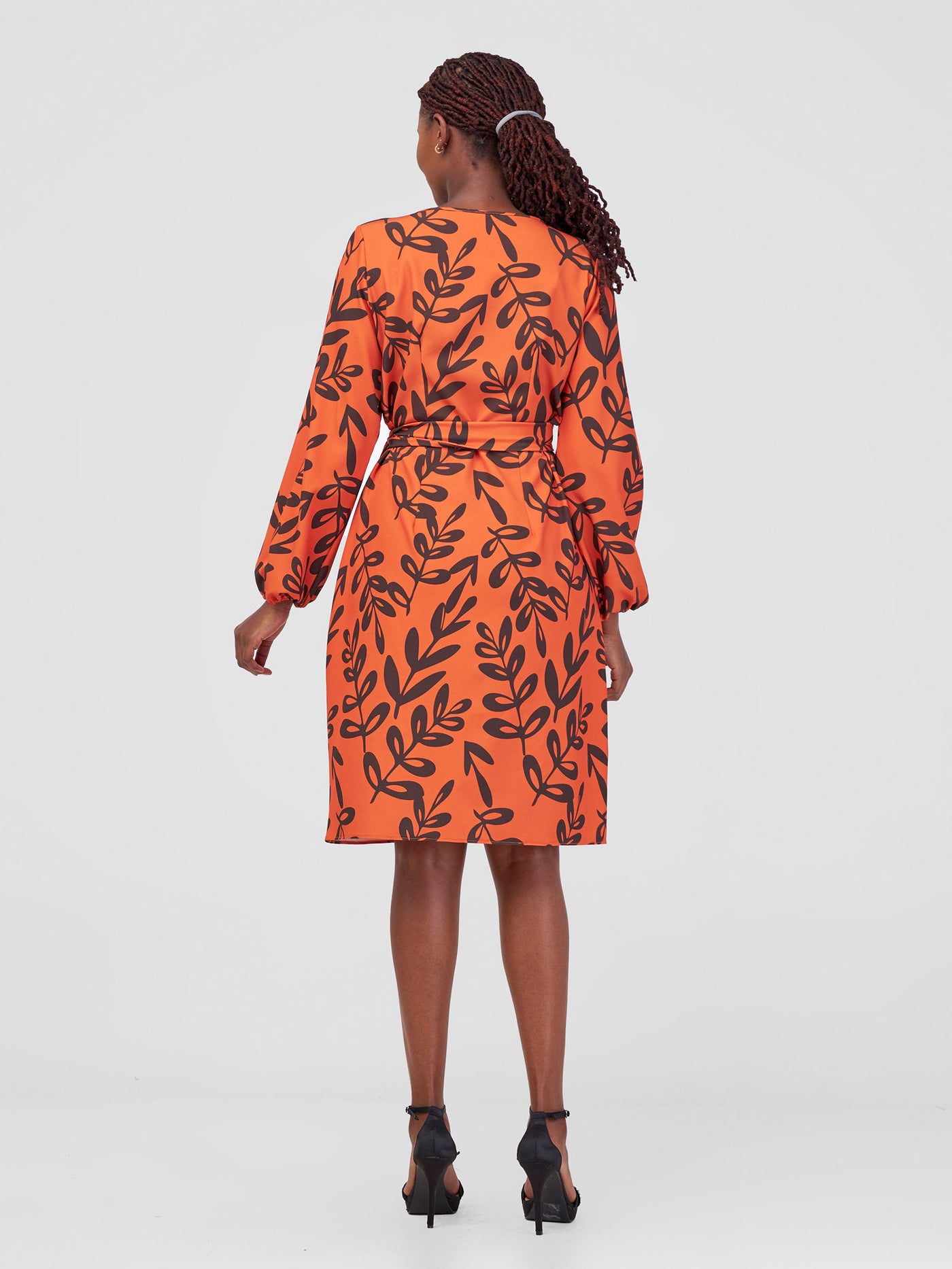 Vivo Laika Bishop Sleeve Shift Dress - Orange Jilo Print