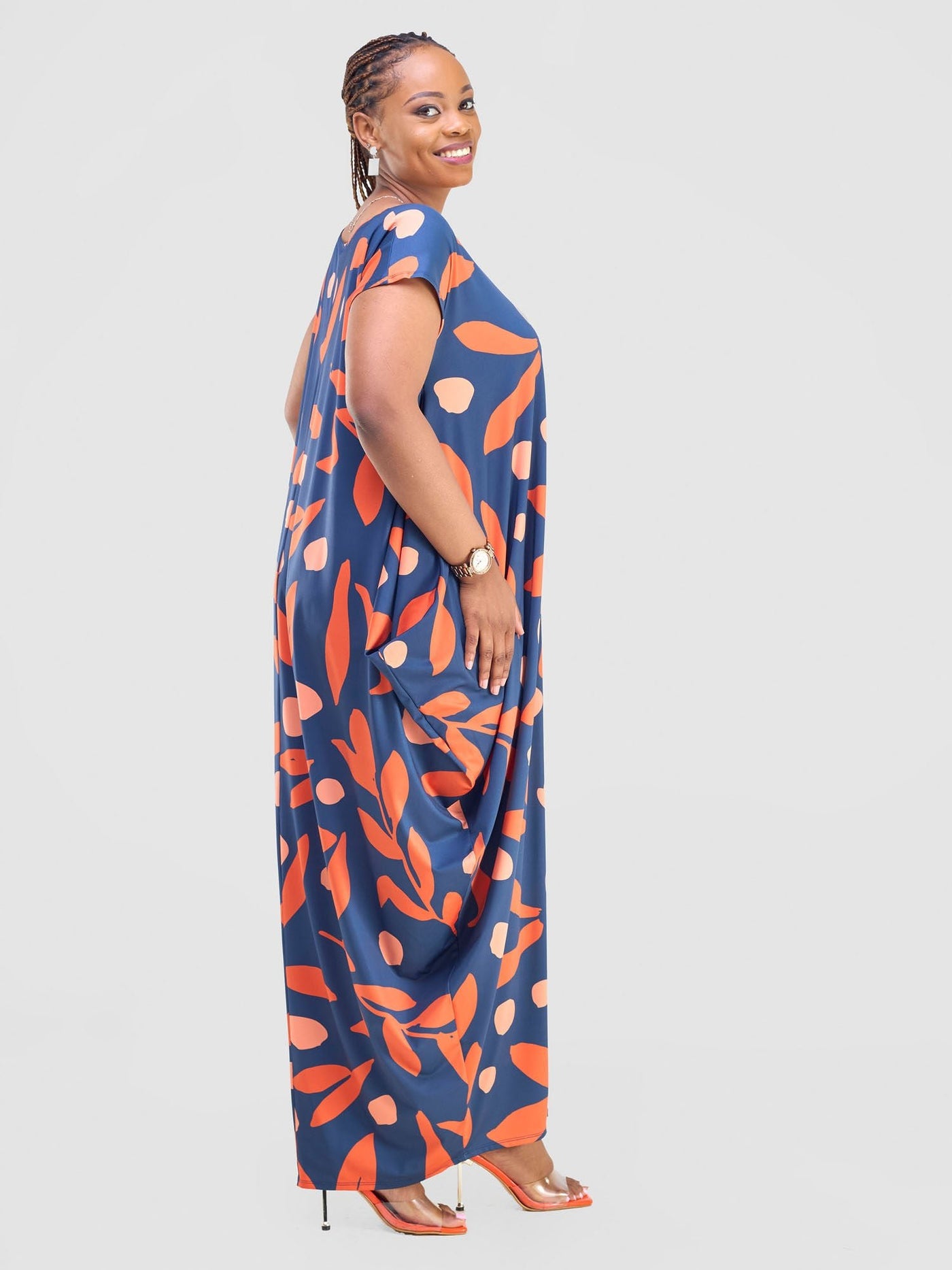 Vivo Fimi Drop Shoulder Maxi Dress - Navy Blue / Red Mbale Print - Shopzetu