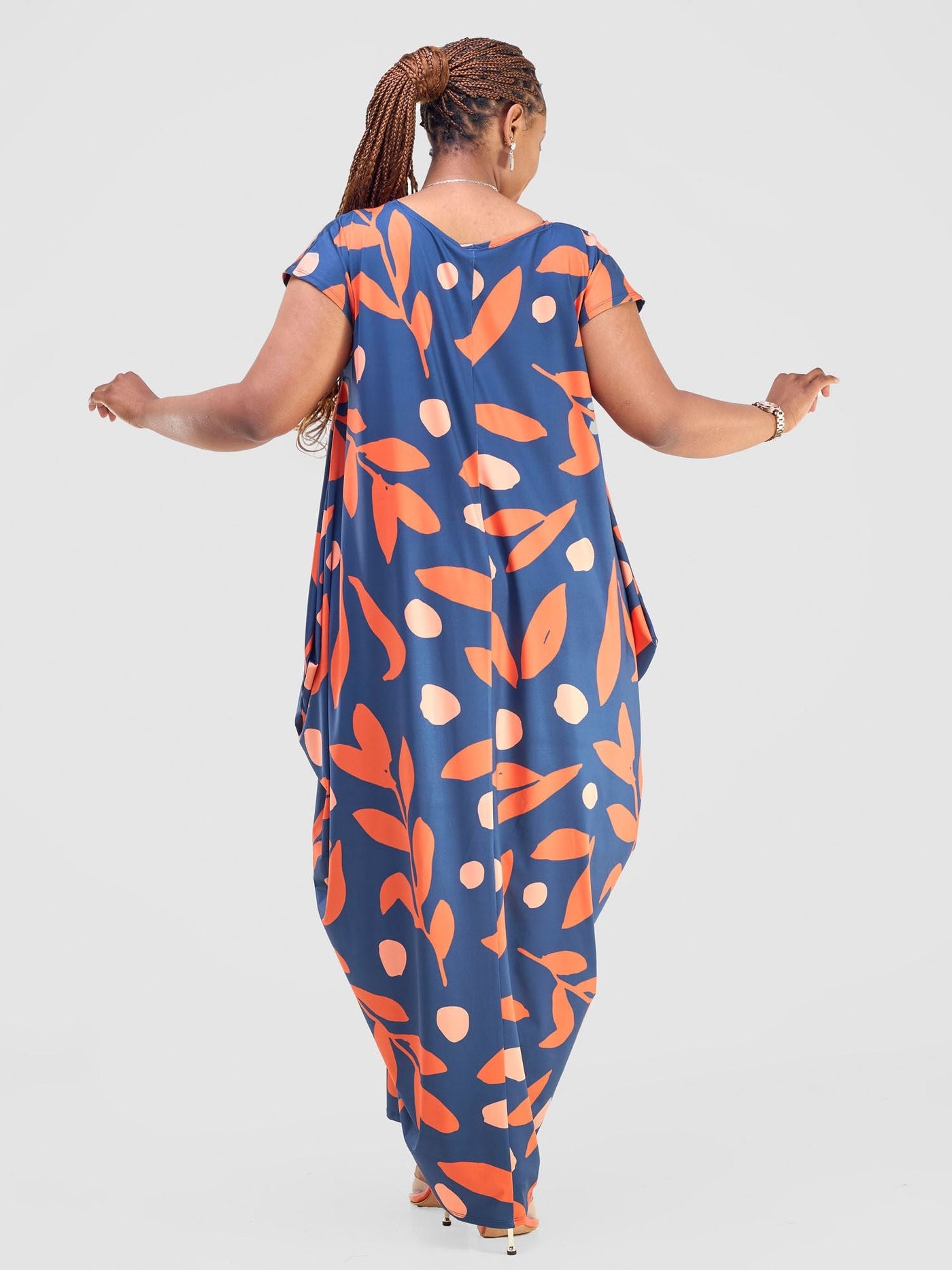 Vivo Fimi Drop Shoulder Maxi Dress - Navy Blue / Red Mbale Print - Shopzetu