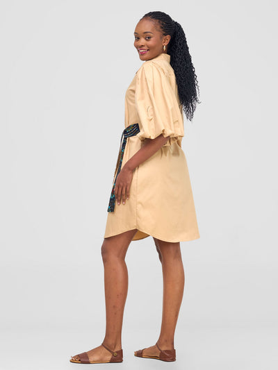 Mali Bishop Sleeve Shirt Dress - Khaki