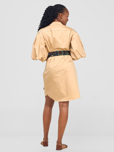 Mali Bishop Sleeve Shirt Dress - Khaki