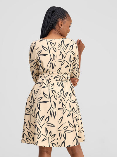 Laika 3/4 Sleeve Tent Dress - Beige / Black Weni Print