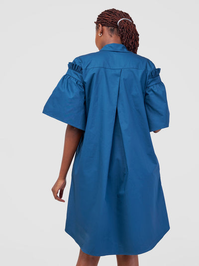 Safari Mali Gathered Flounce Sleeve Shirt Dress - Deep Teal