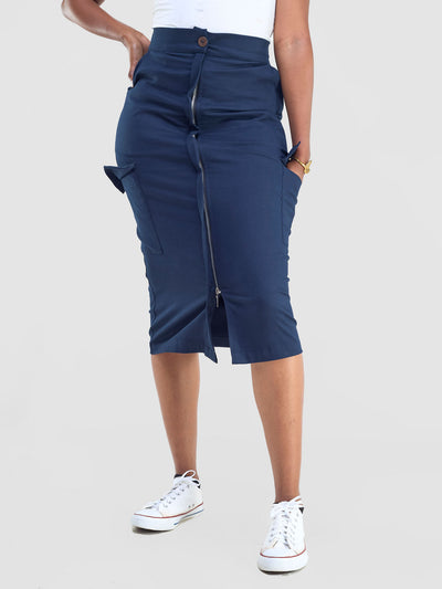 Safari Kamari  Front Slit Midi Skirt - Navy