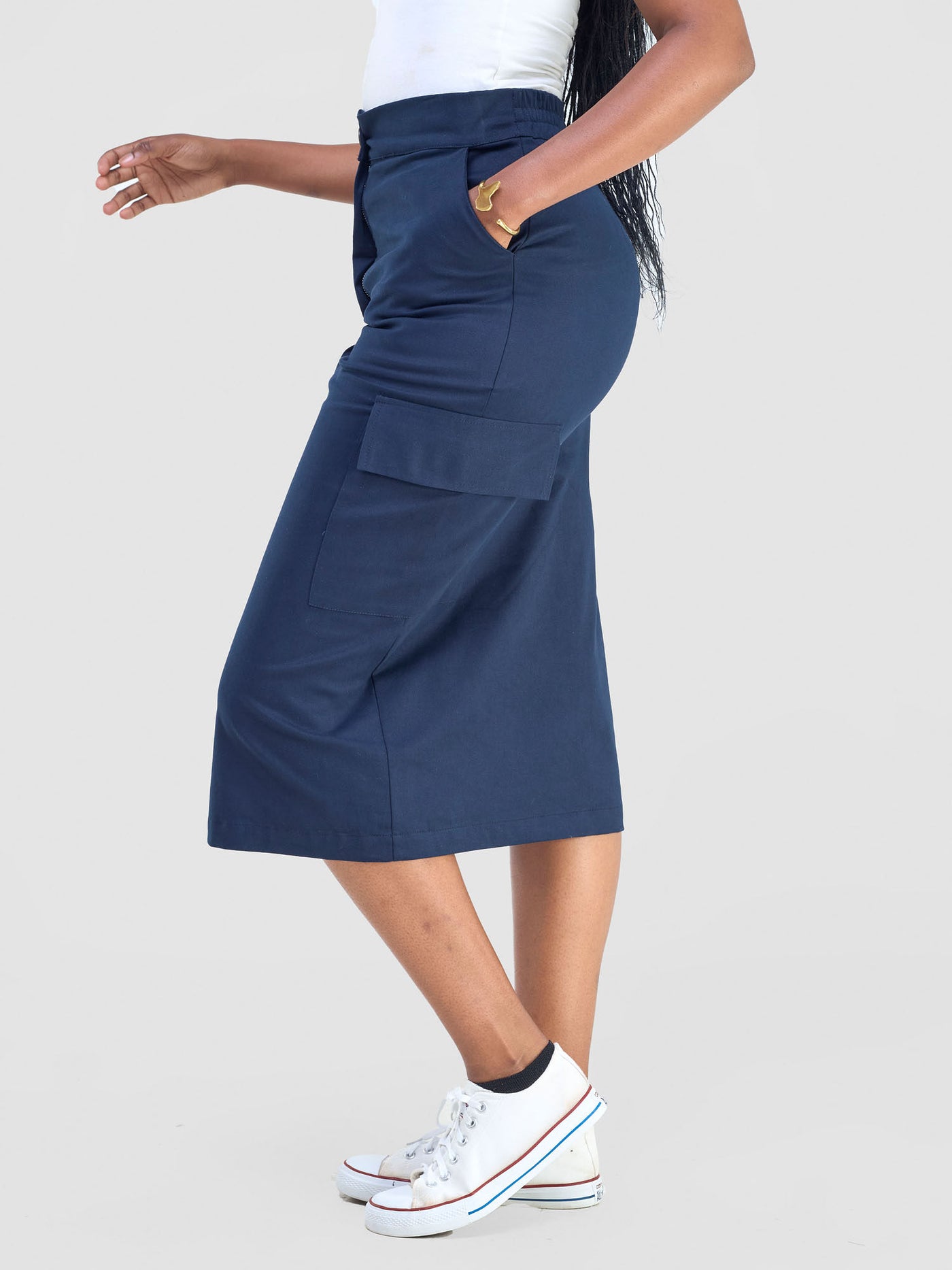 Safari Kamari  Front Slit Midi Skirt - Navy