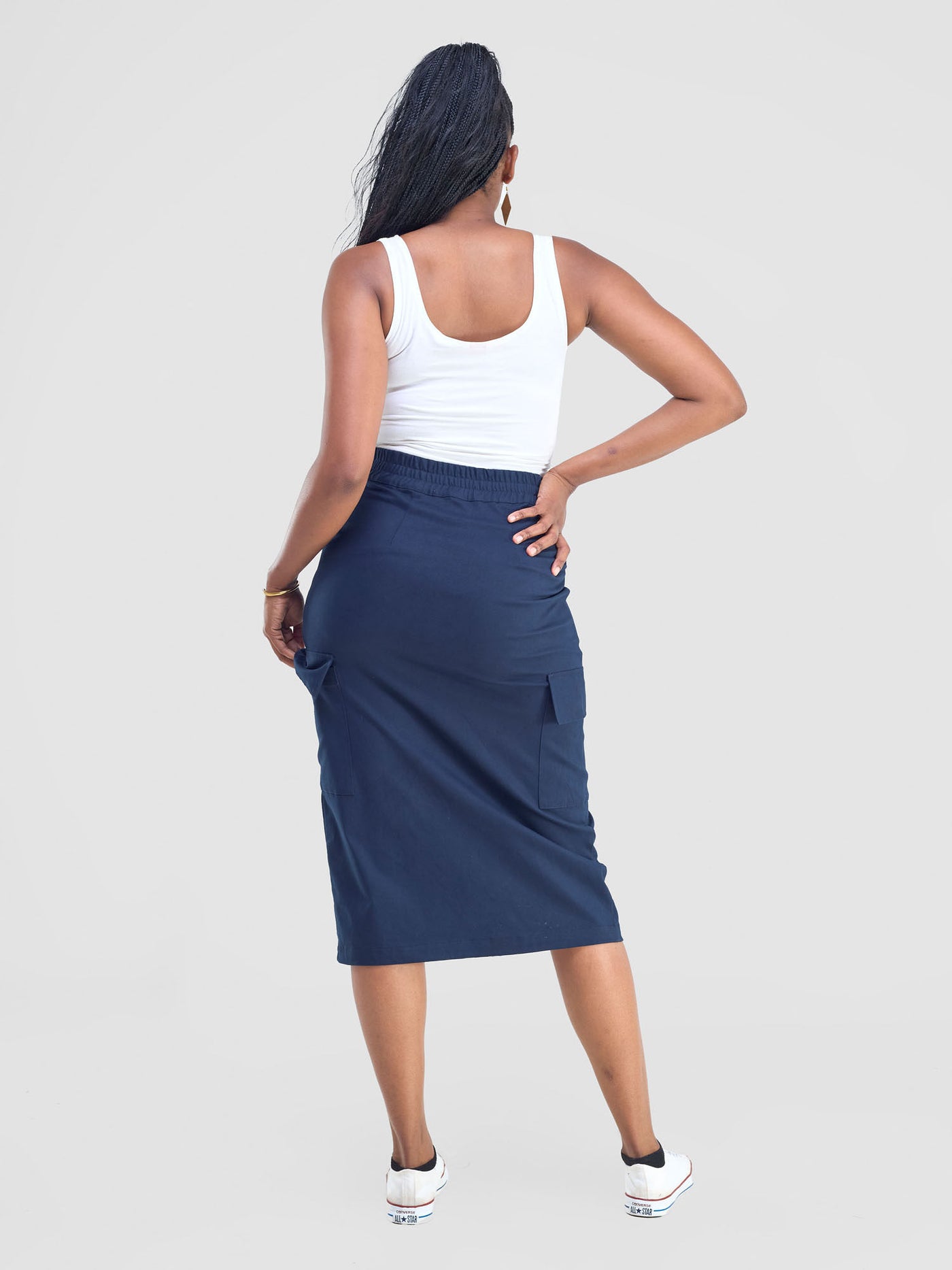 Safari Kamari  Front Slit Midi Skirt - Navy