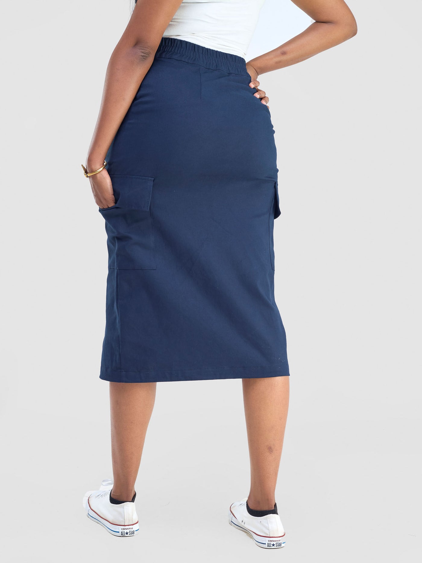 Safari Kamari  Front Slit Midi Skirt - Navy