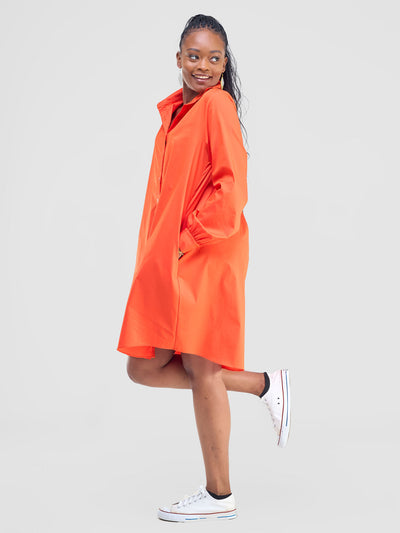 Kaya Long Sleeve Shirt Dress - Orange