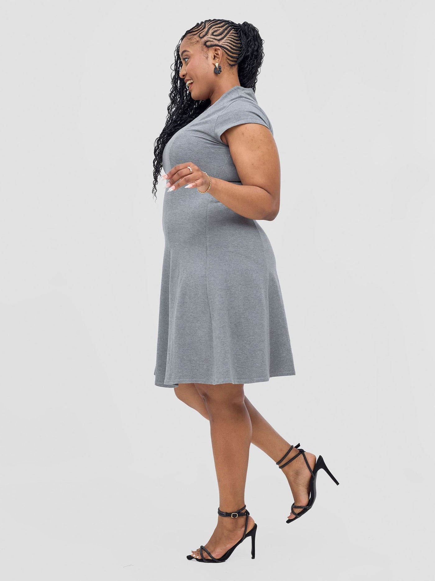 Vivo Mandla High Neck A-Line Dress - Grey