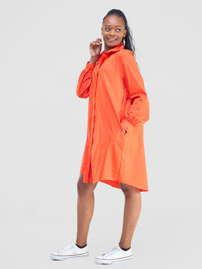 Kaya Long Sleeve Shirt Dress - Orange