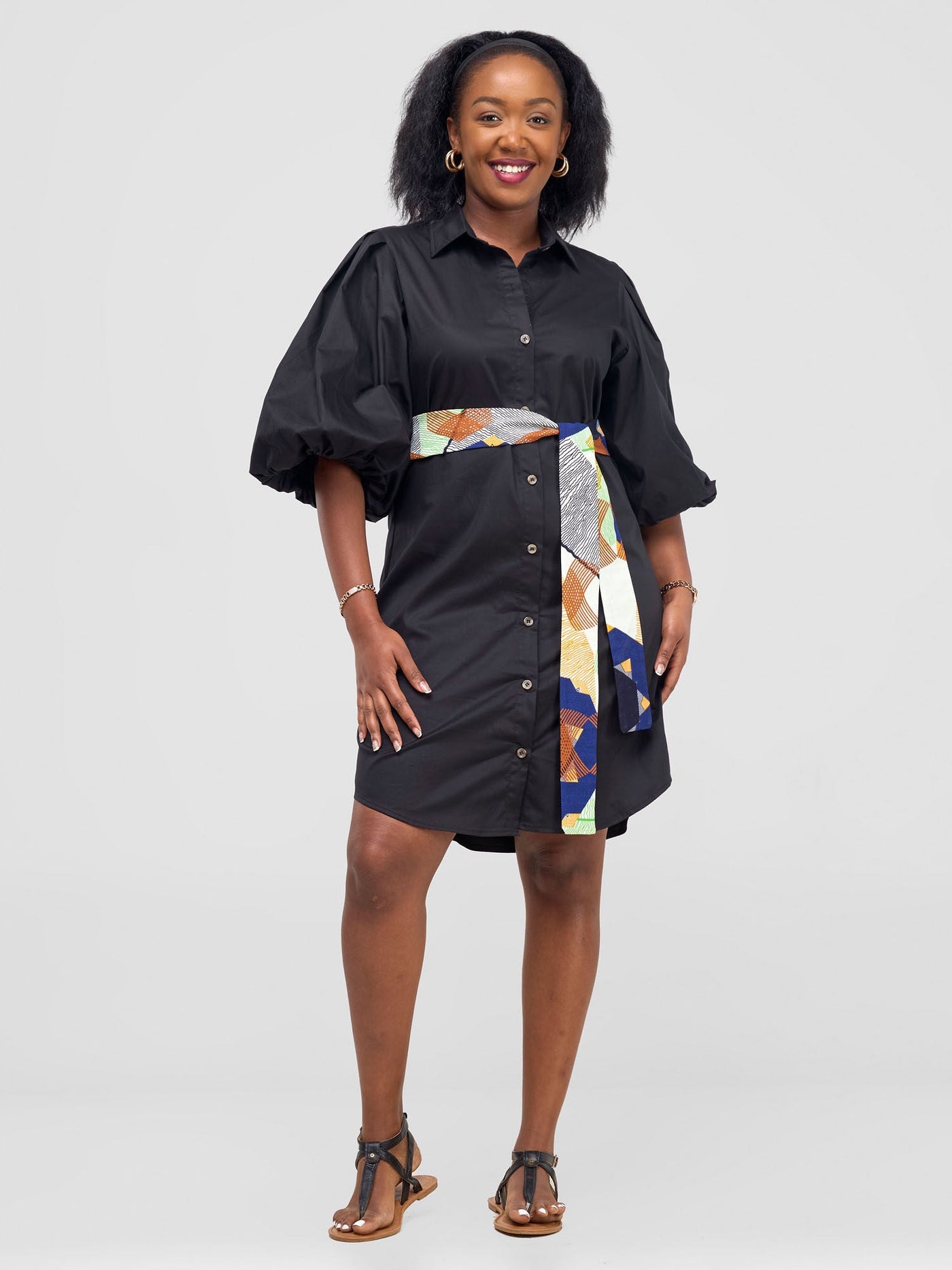 Mali Bishop Sleeve Shirt Dress - Black