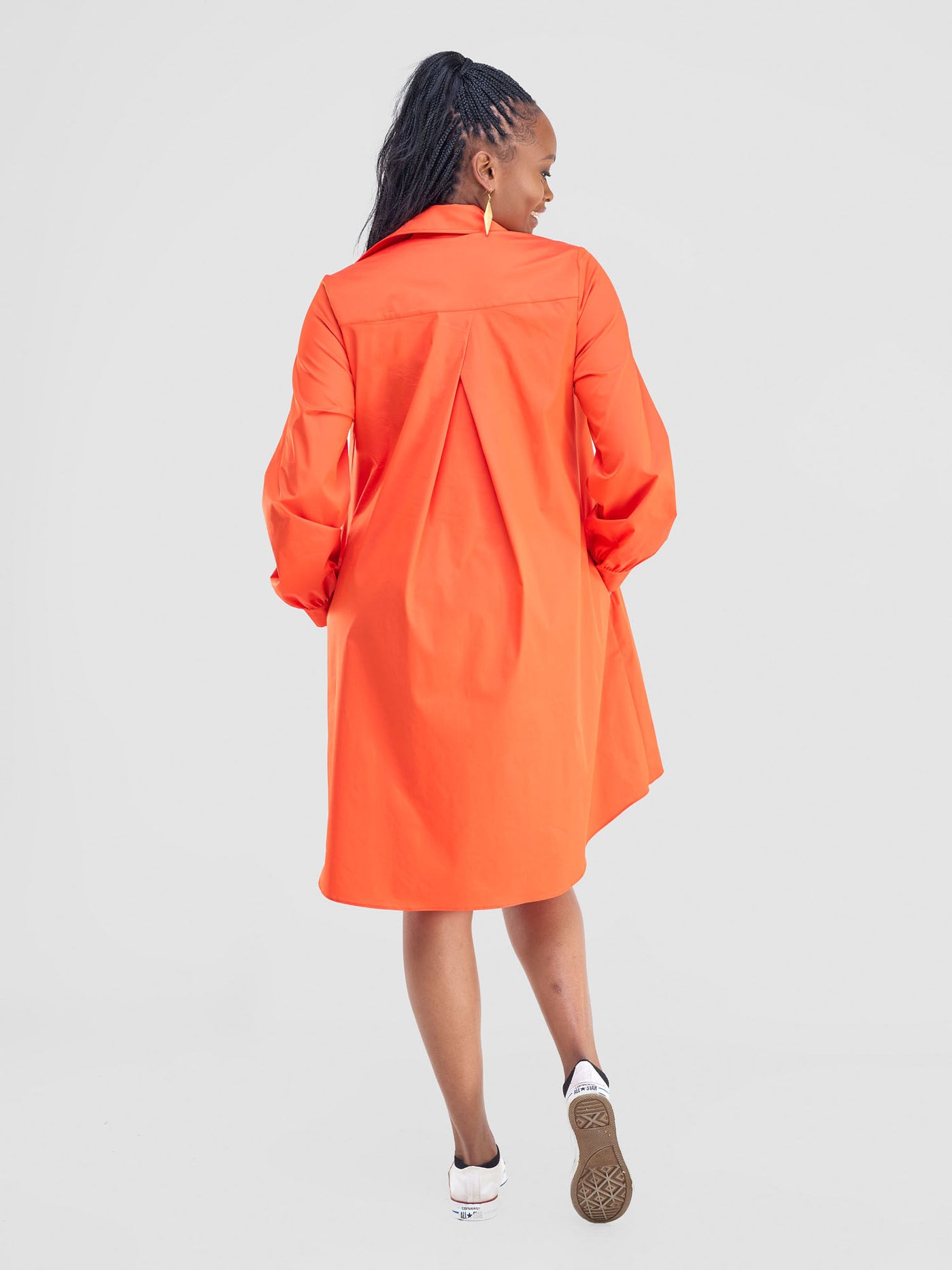 Kaya Long Sleeve Shirt Dress - Orange