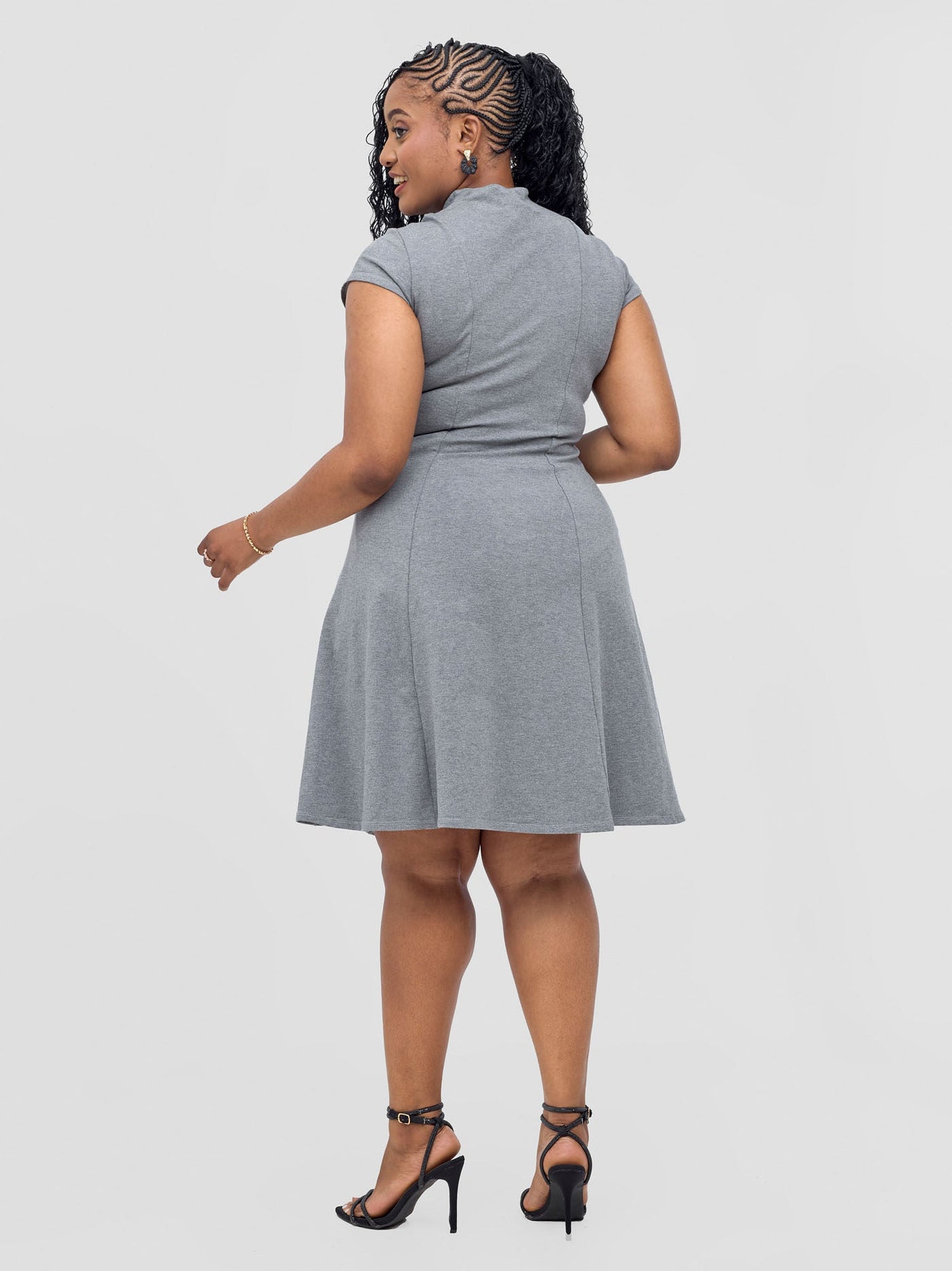 Vivo Mandla High Neck A-Line Dress - Grey