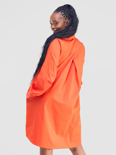 Kaya Long Sleeve Shirt Dress - Orange