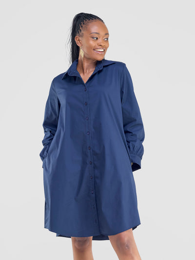 Kaya Long Sleeve Shirt Dress - Navy