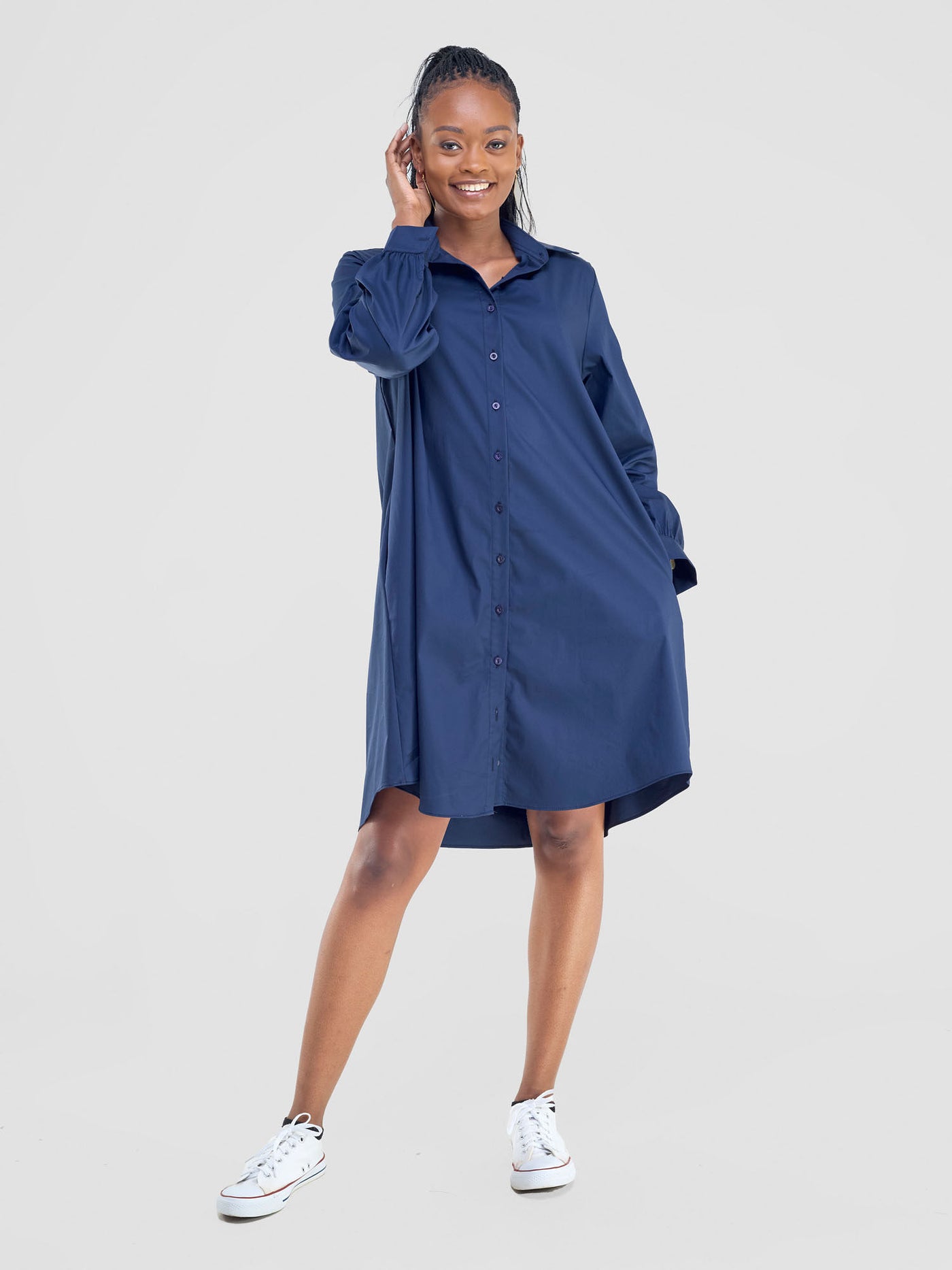 Kaya Long Sleeve Shirt Dress - Navy