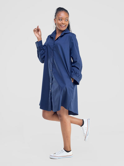 Kaya Long Sleeve Shirt Dress - Navy