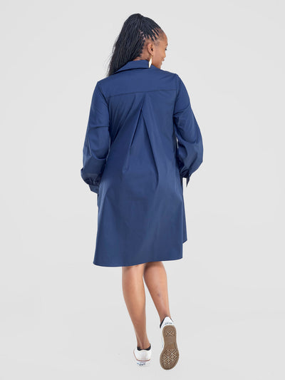 Kaya Long Sleeve Shirt Dress - Navy