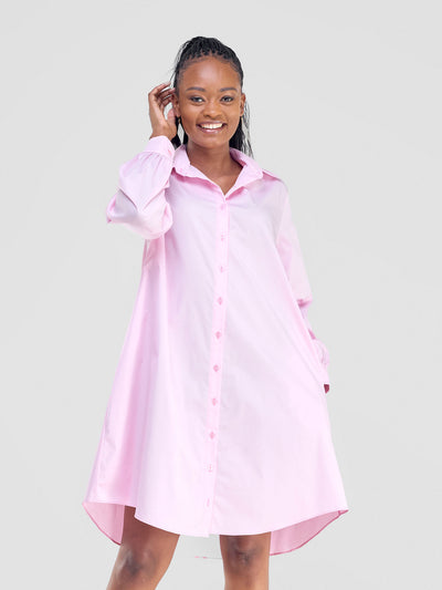 Kaya Long Sleeve Shirt Dress - Light Pink