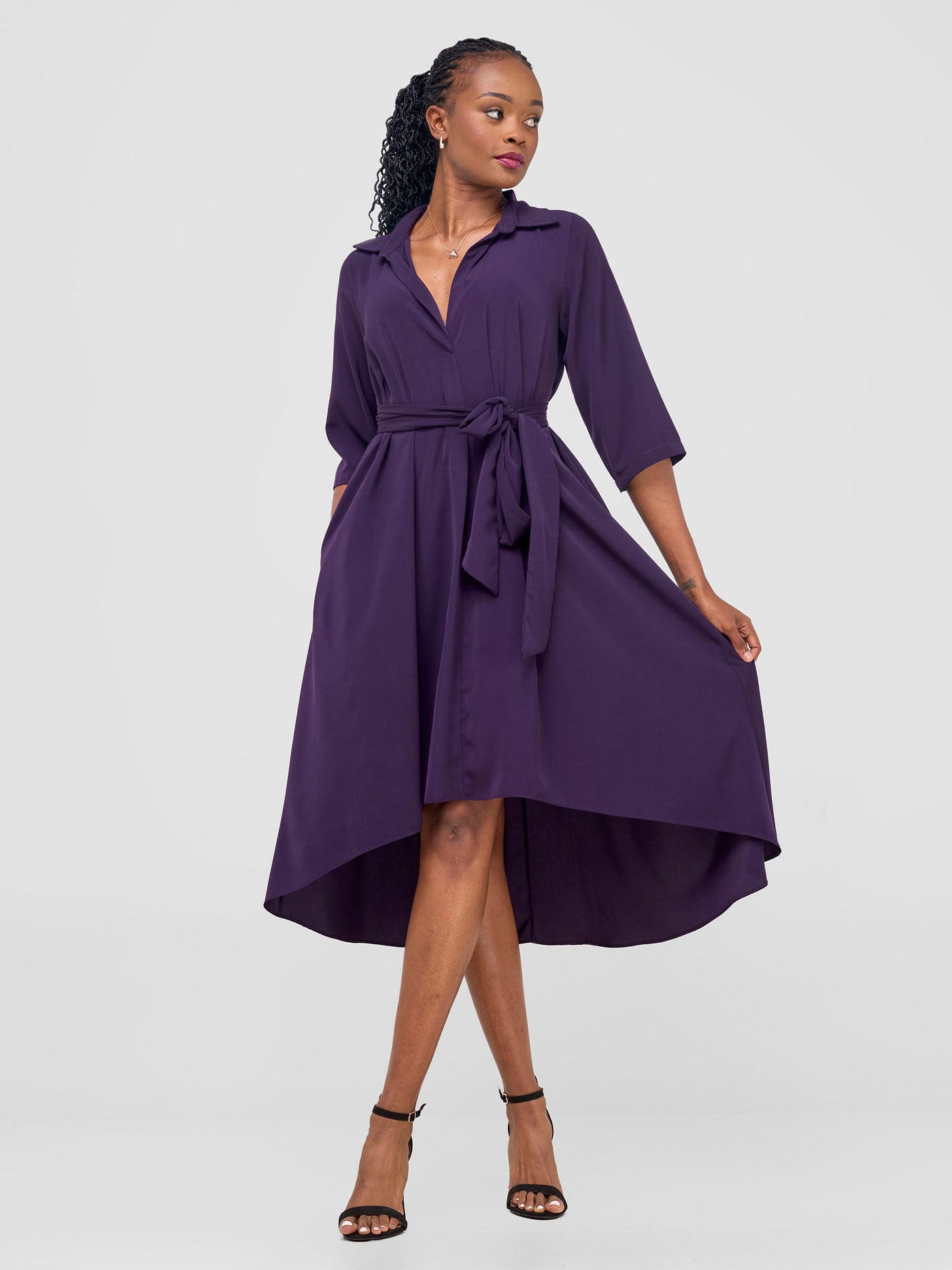 Yumi High Low Shirt Dress - Blue Berry