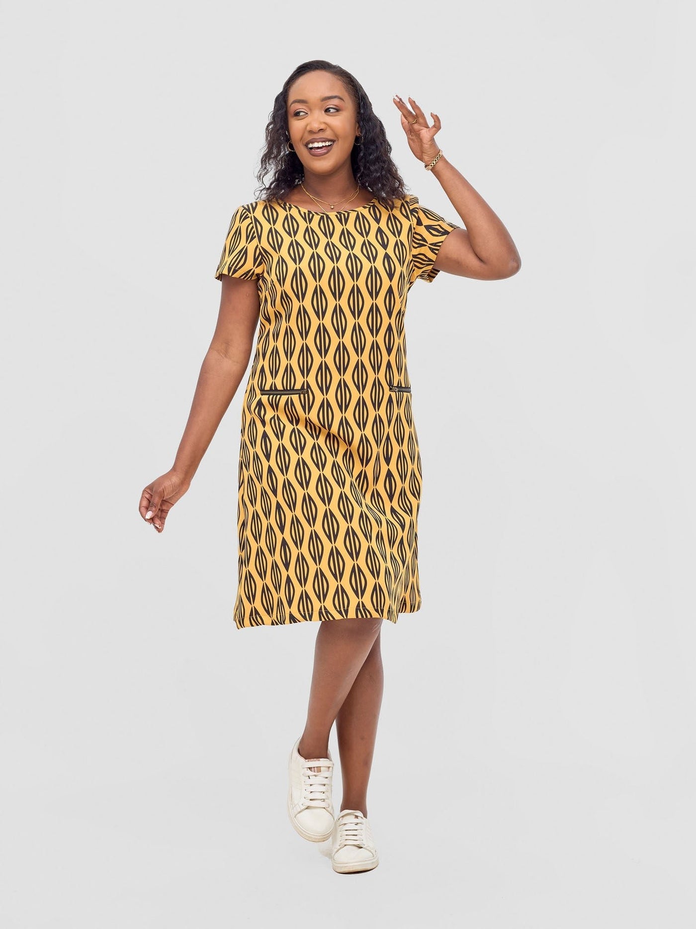 Vivo Mandla Side Zipper Dress - Mustard / Black Anila Print - Shopzetu