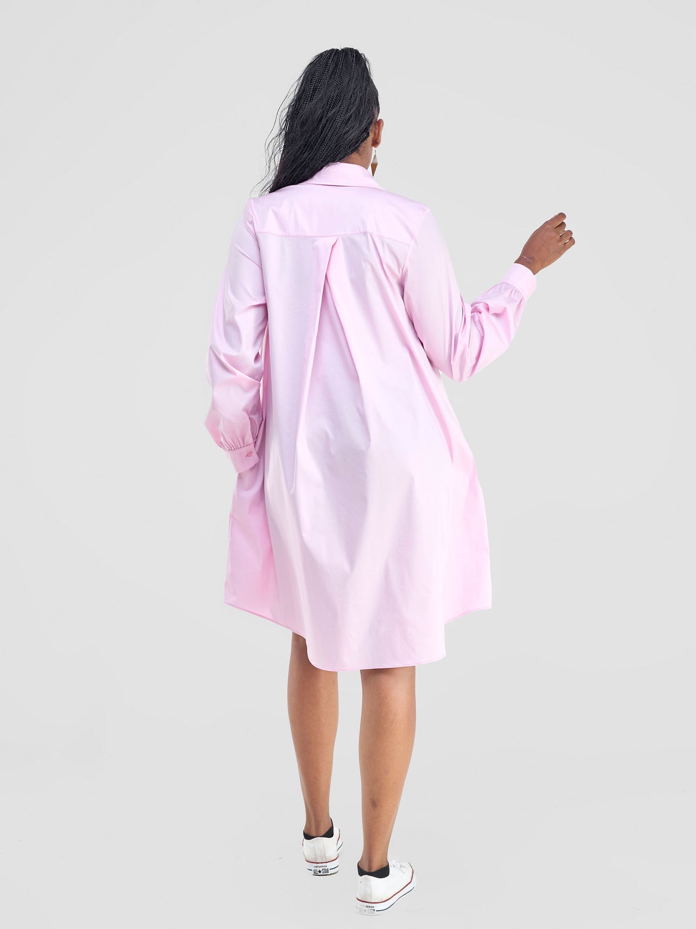 Kaya Long Sleeve Shirt Dress - Light Pink