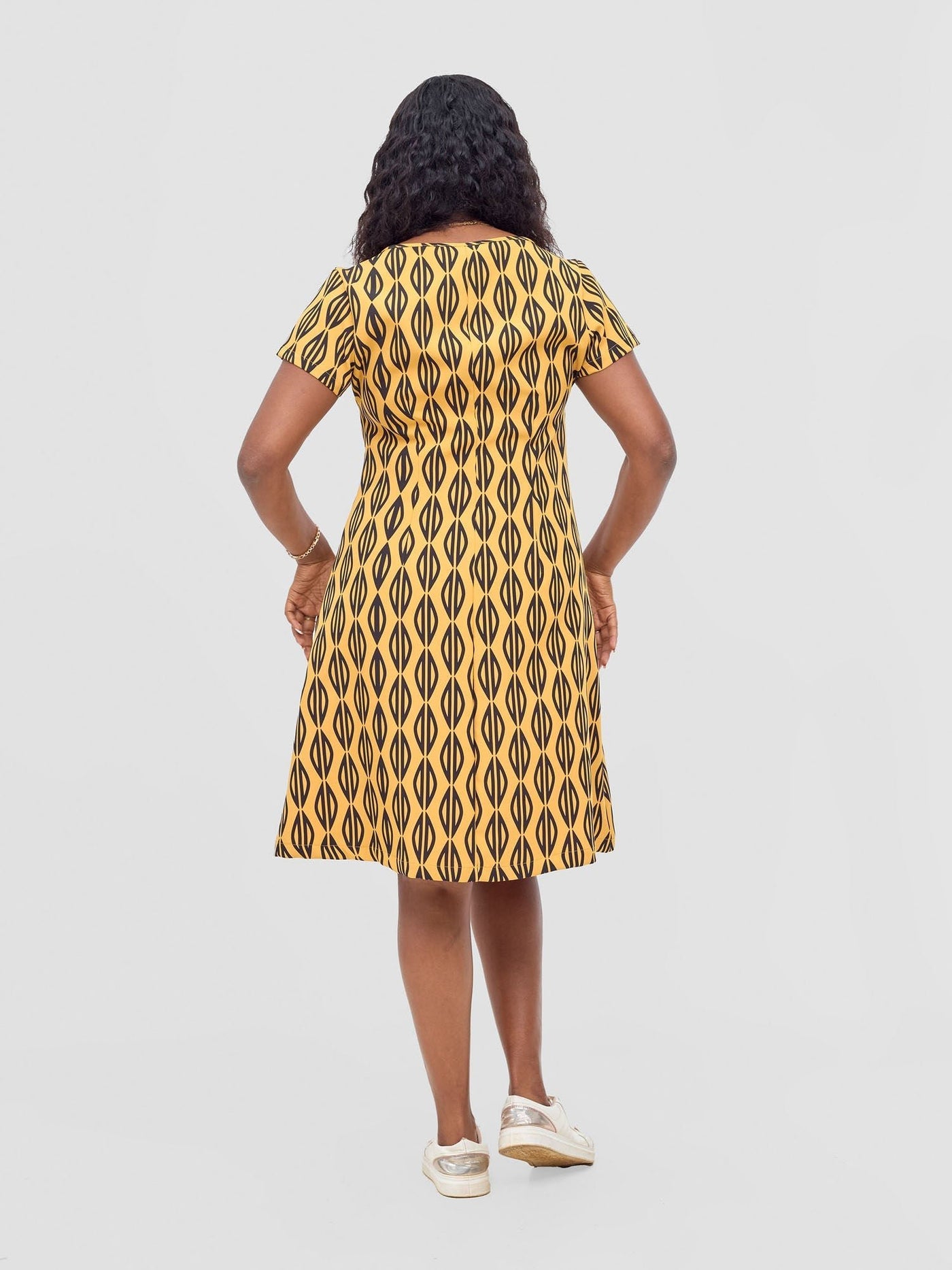 Vivo Mandla Side Zipper Dress - Mustard / Black Anila Print - Shopzetu