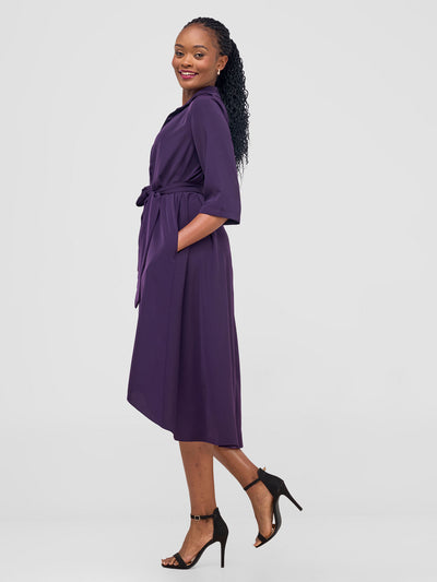 Yumi High Low Shirt Dress - Blue Berry