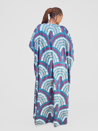 Vivo Nkasi Maxi Kimono - Teal / Burgundy Kasi Print - Shopzetu