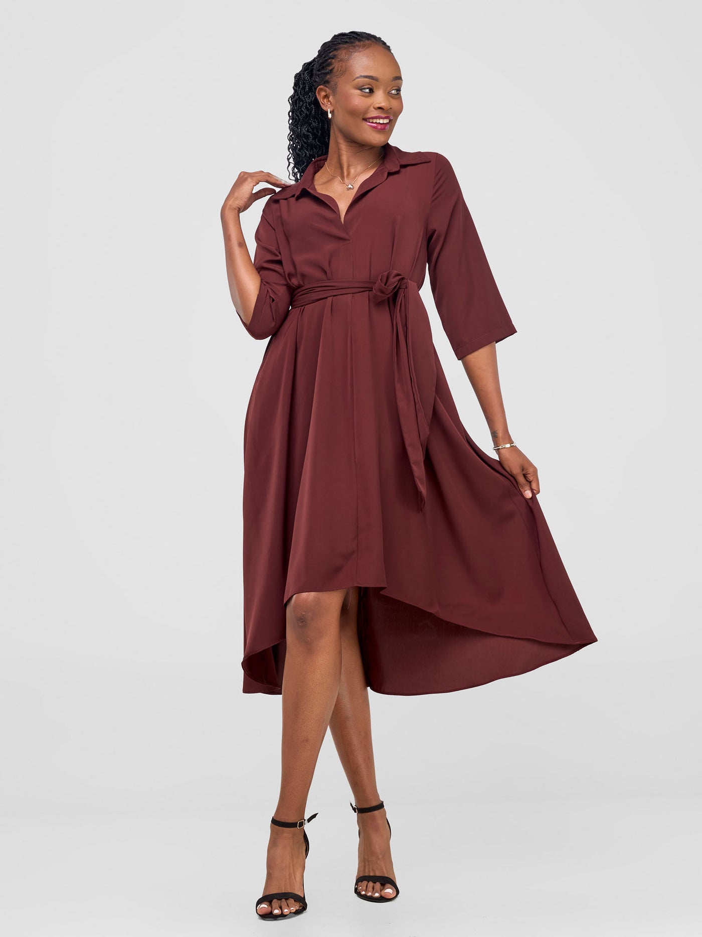 Yumi High Low Shirt Dress - Chocolate