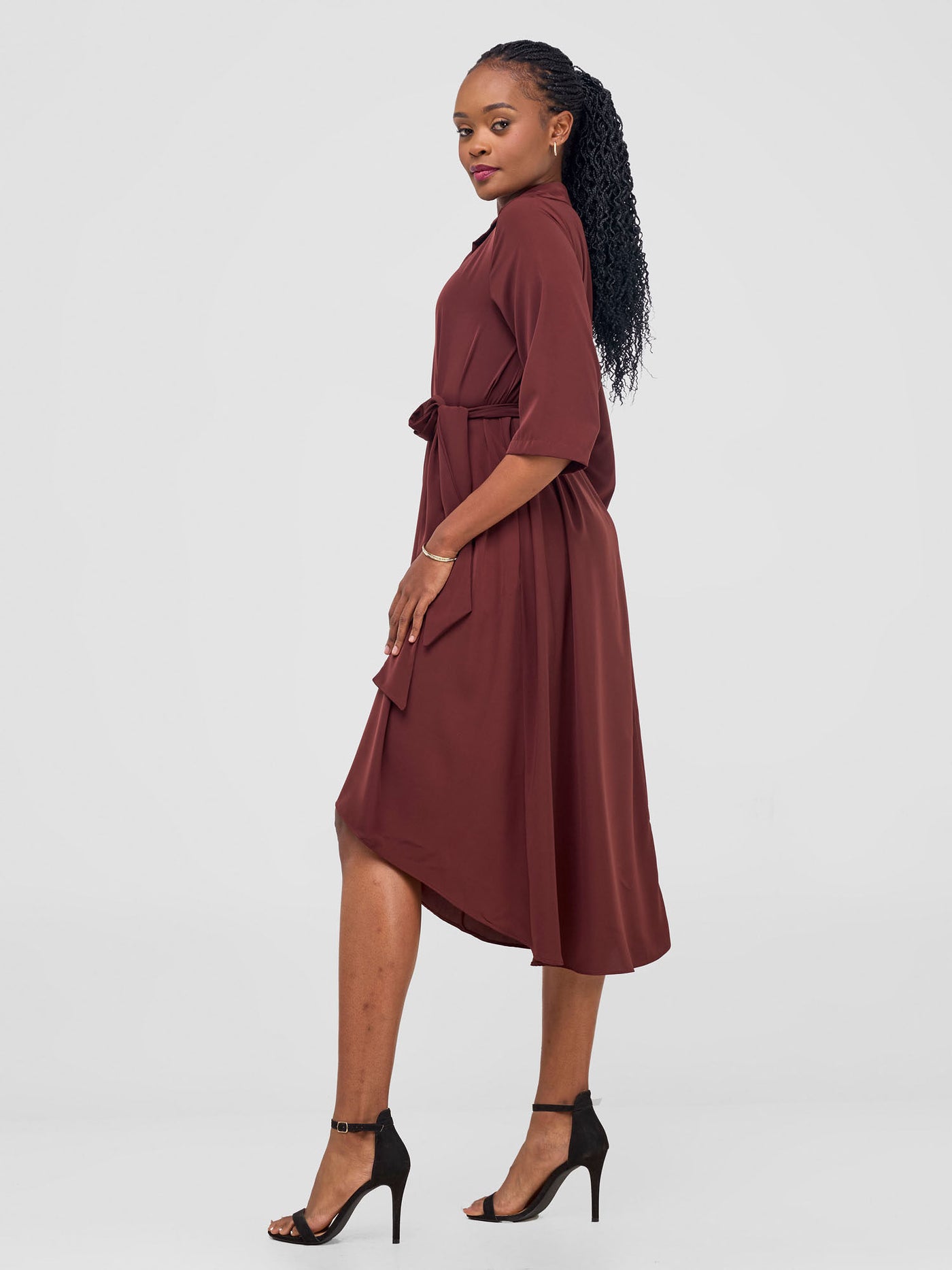 Yumi High Low Shirt Dress - Chocolate