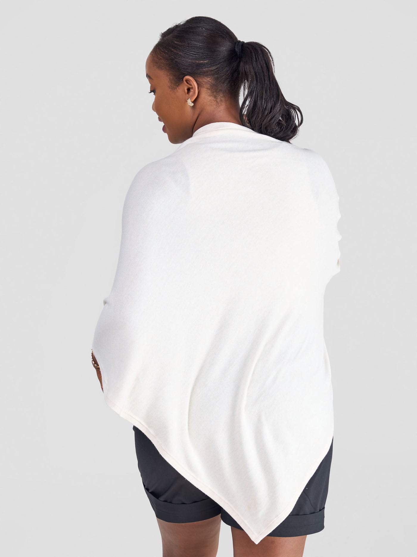 Safari Bush Asymmetrical Sweater Poncho - Off White