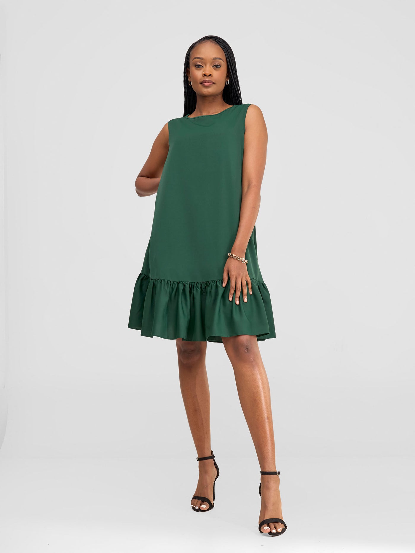 Dalia Sleeveless Gathered Tent Dress - Dark Green