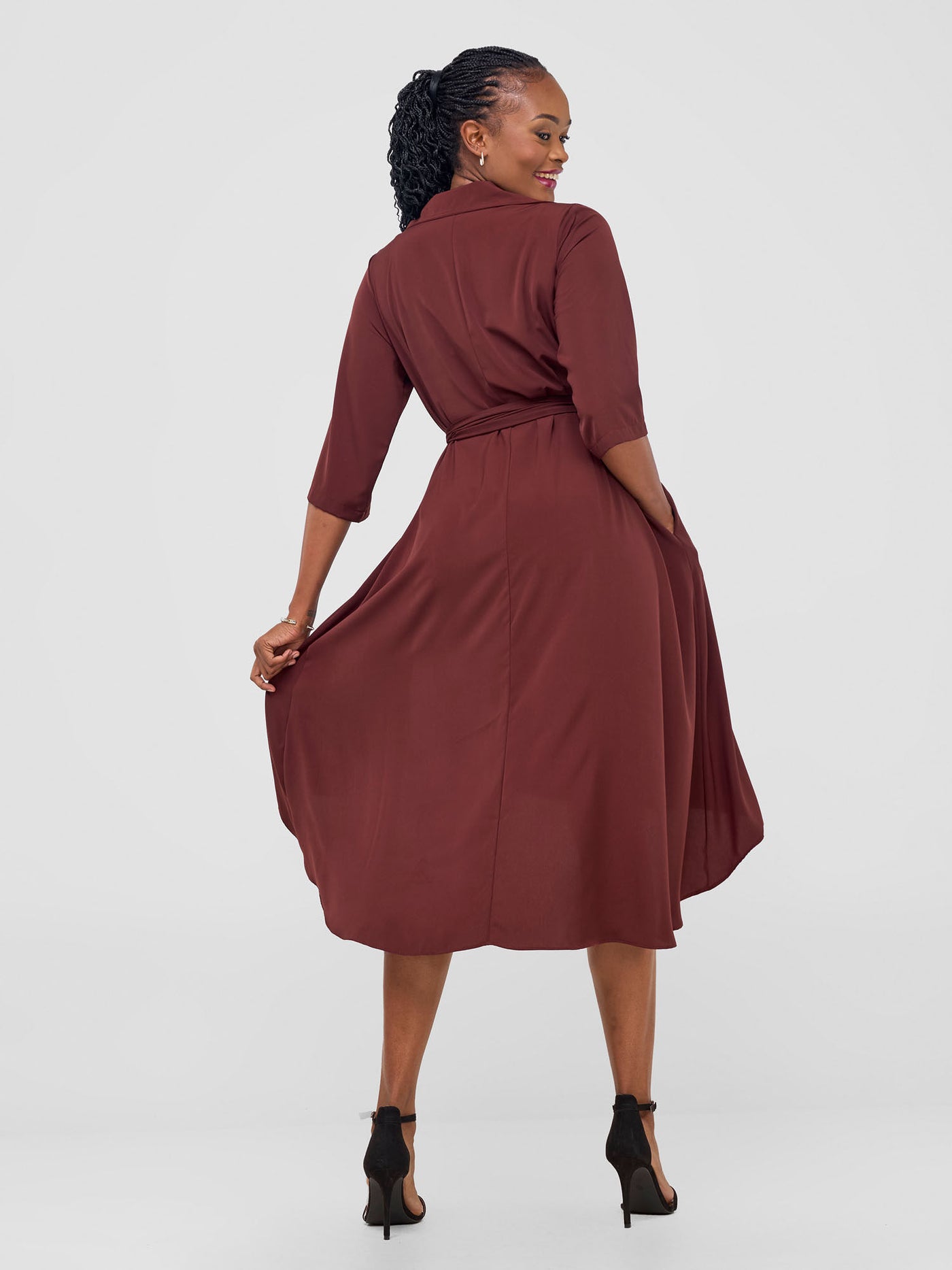 Yumi High Low Shirt Dress - Chocolate