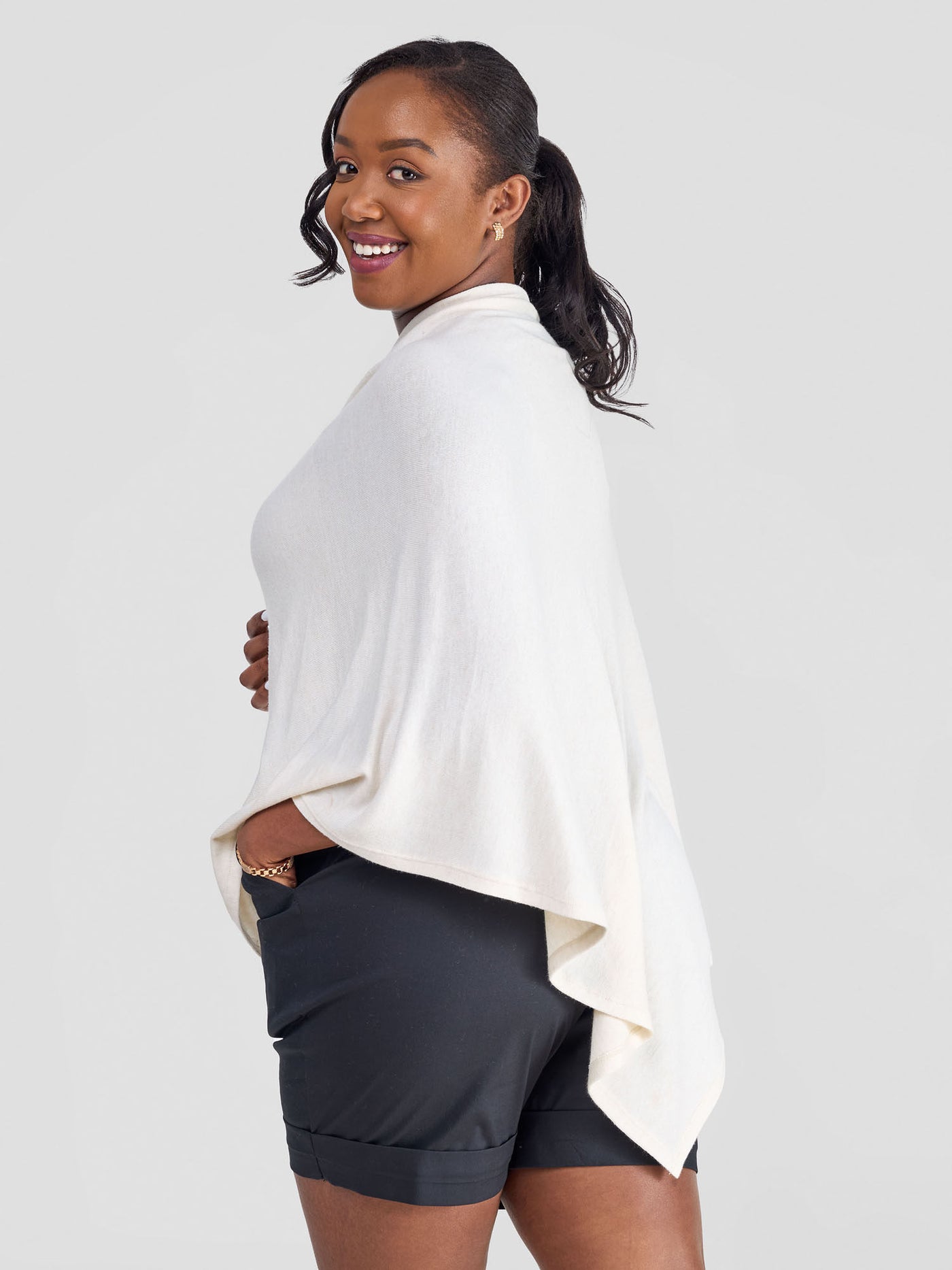 Safari Bush Asymmetrical Sweater Poncho - Off White