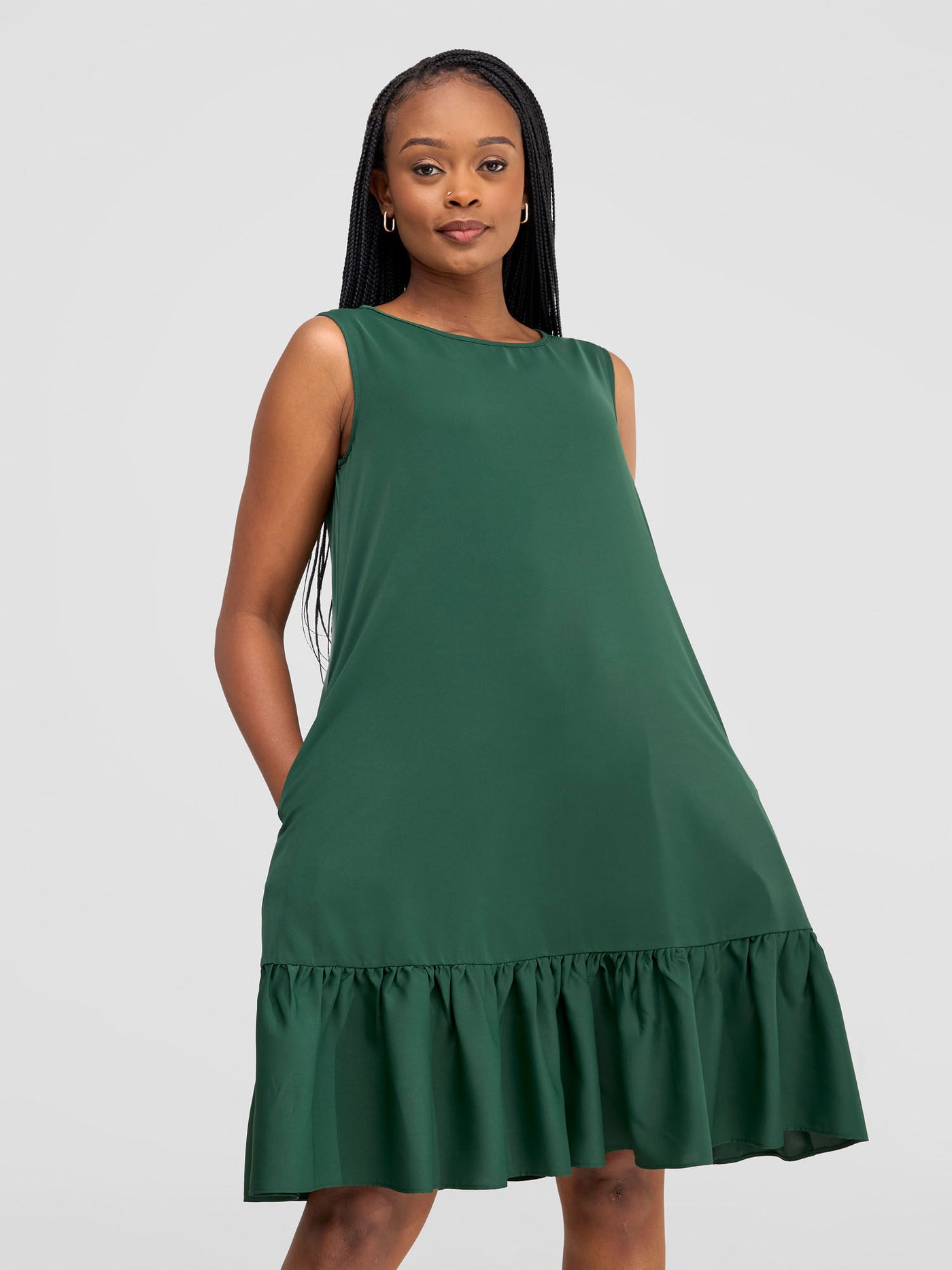 Dalia Sleeveless Gathered Tent Dress - Dark Green