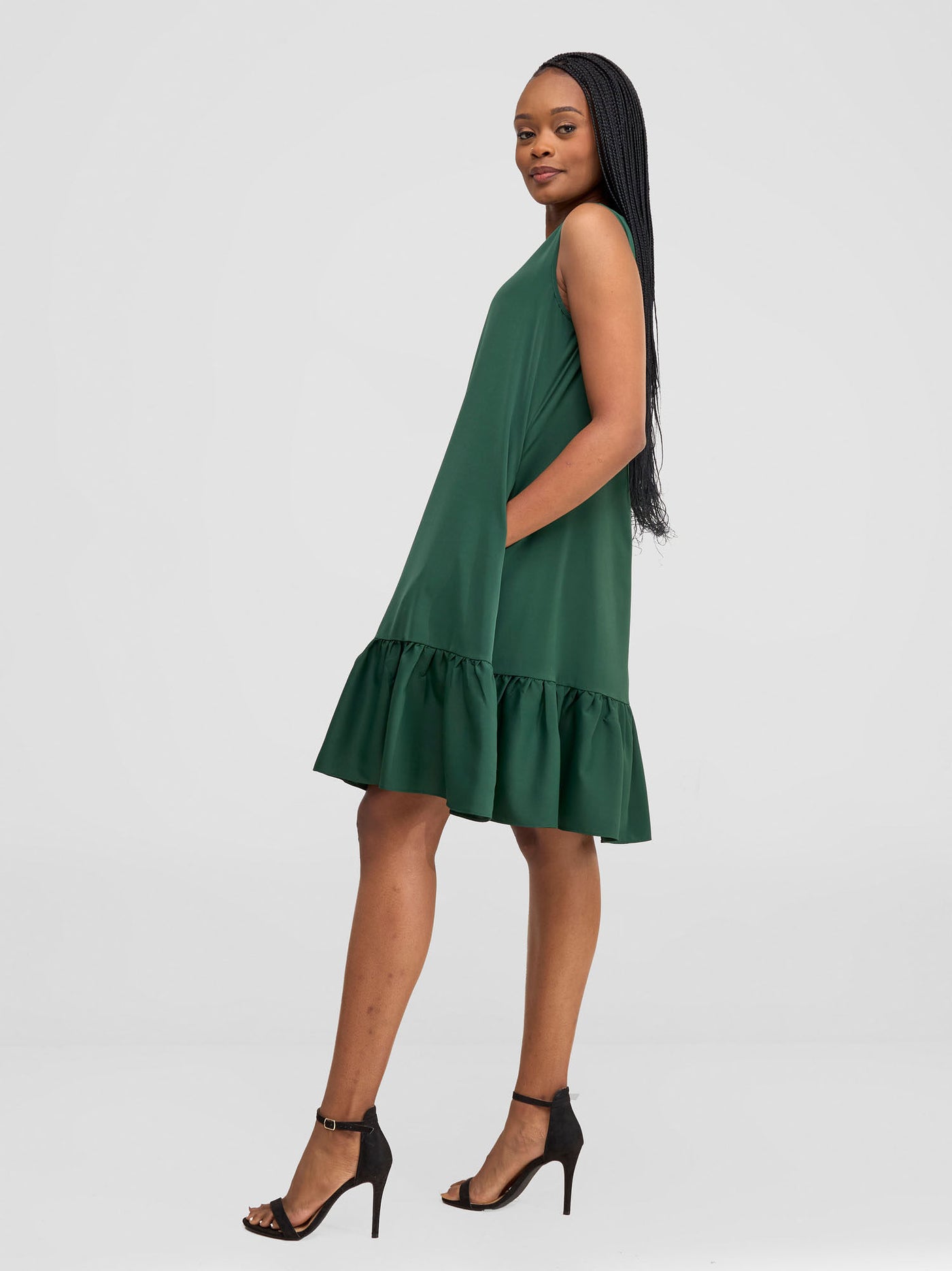 Dalia Sleeveless Gathered Tent Dress - Dark Green