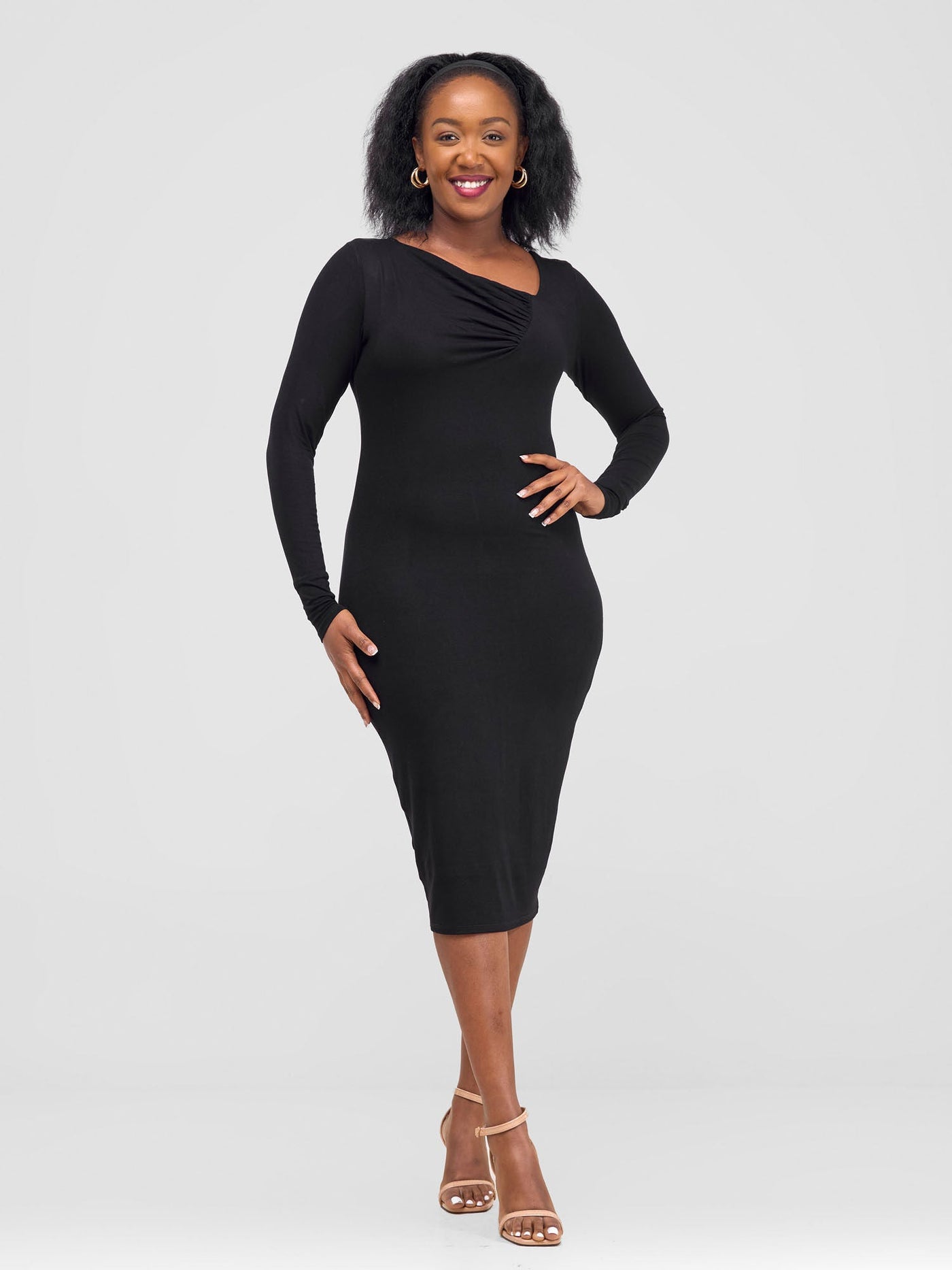 Vivo Hamle Drapped Front Bodycon - Black