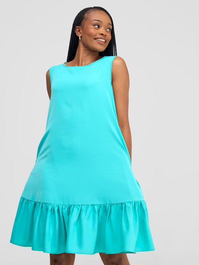 Dalia Sleeveless Gathered Tent Dress - Sea Green