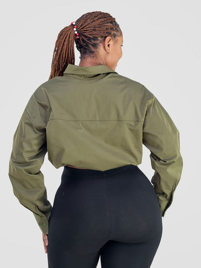 Safari Kamari Long Sleeve Drawstring Shacket - Hunters Green - Shopzetu