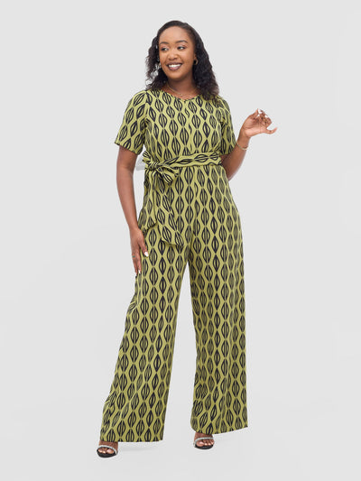 Vivo Mandla Jumpsuit - Olive / Black Anla Print - Shopzetu