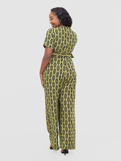 Vivo Mandla Jumpsuit - Olive / Black Anla Print - Shopzetu