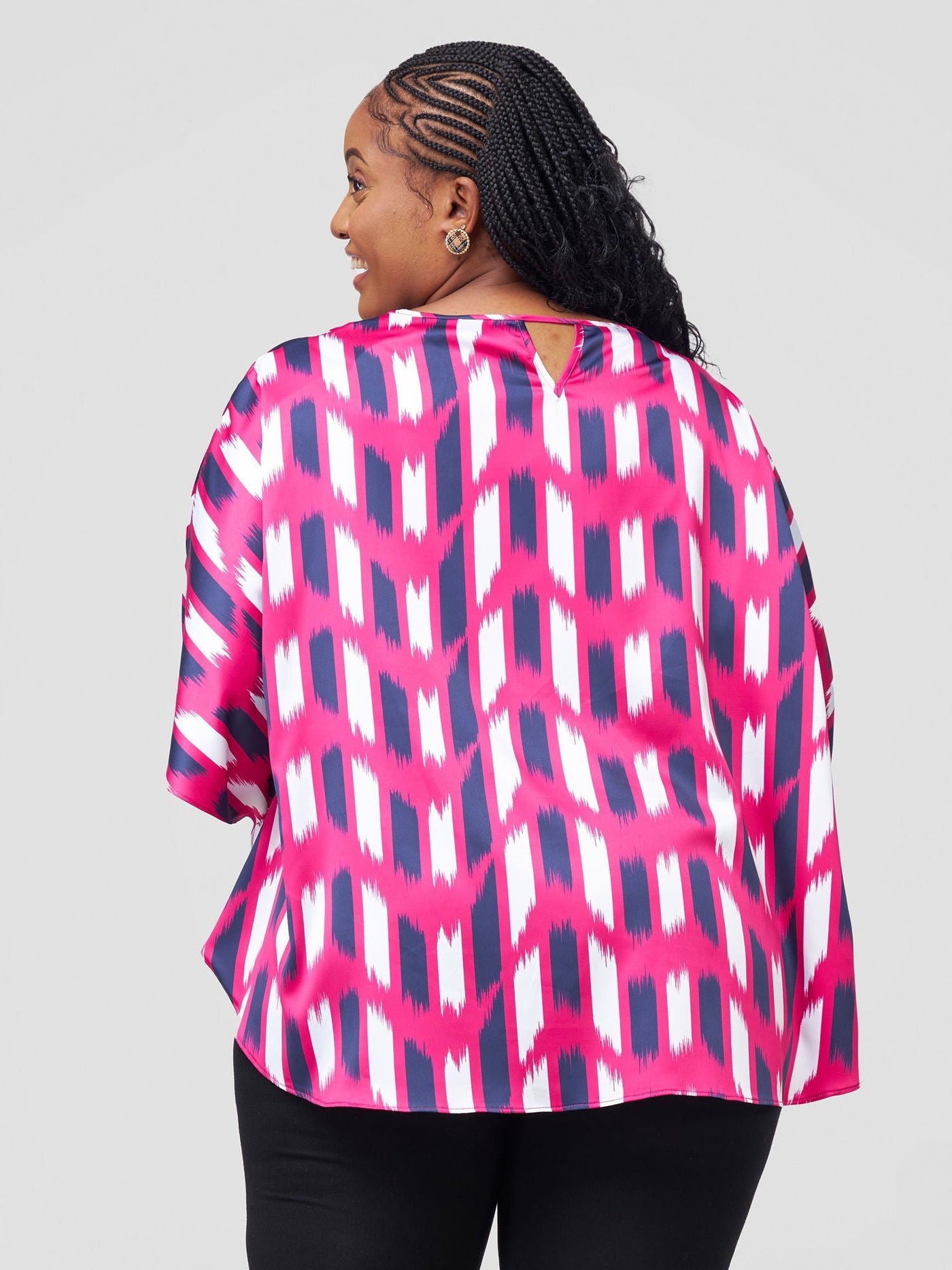 Vivo Sakari Circular Loose Top - Pink / Navy Print - Shopzetu