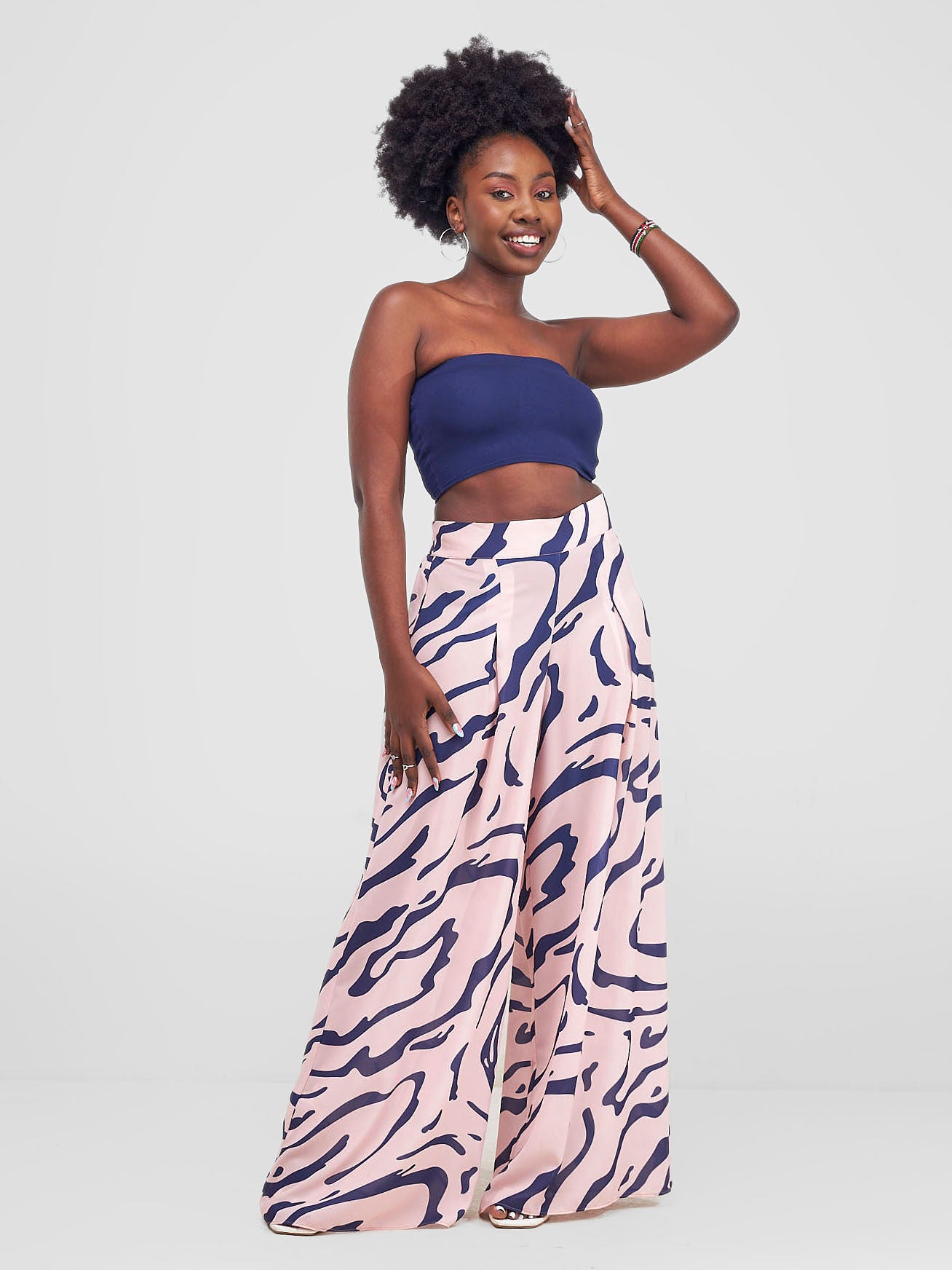 Zoya Shani Pleated Pants - Navy / Peach Sani Print