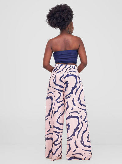 Zoya Shani Pleated Pants - Navy / Peach Sani Print