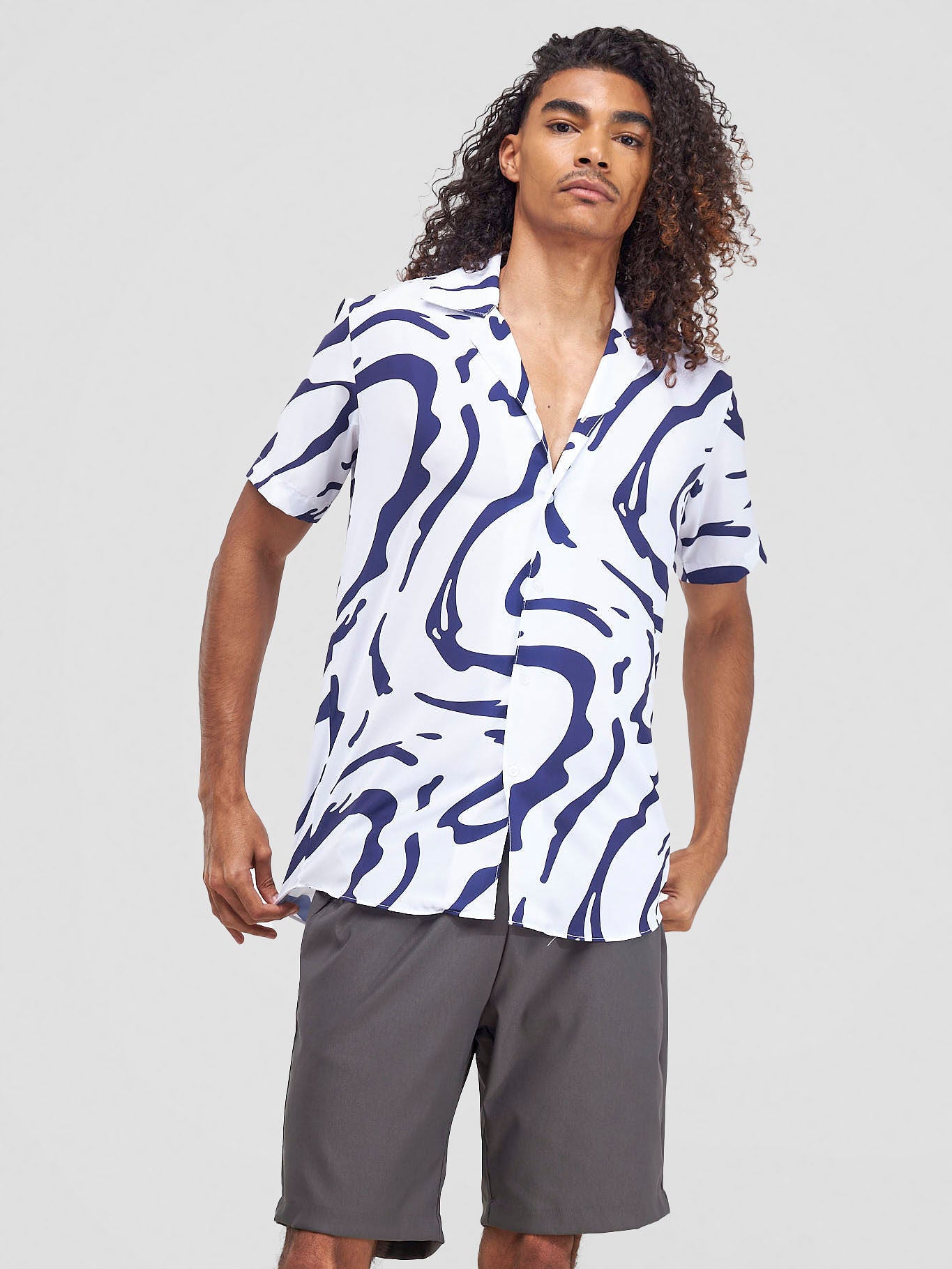 Zoya Shani Men's Summer Shirt - Navy / White Sani Print