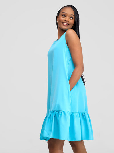 Dalia Sleeveless Gathered Tent Dress - Light Blue