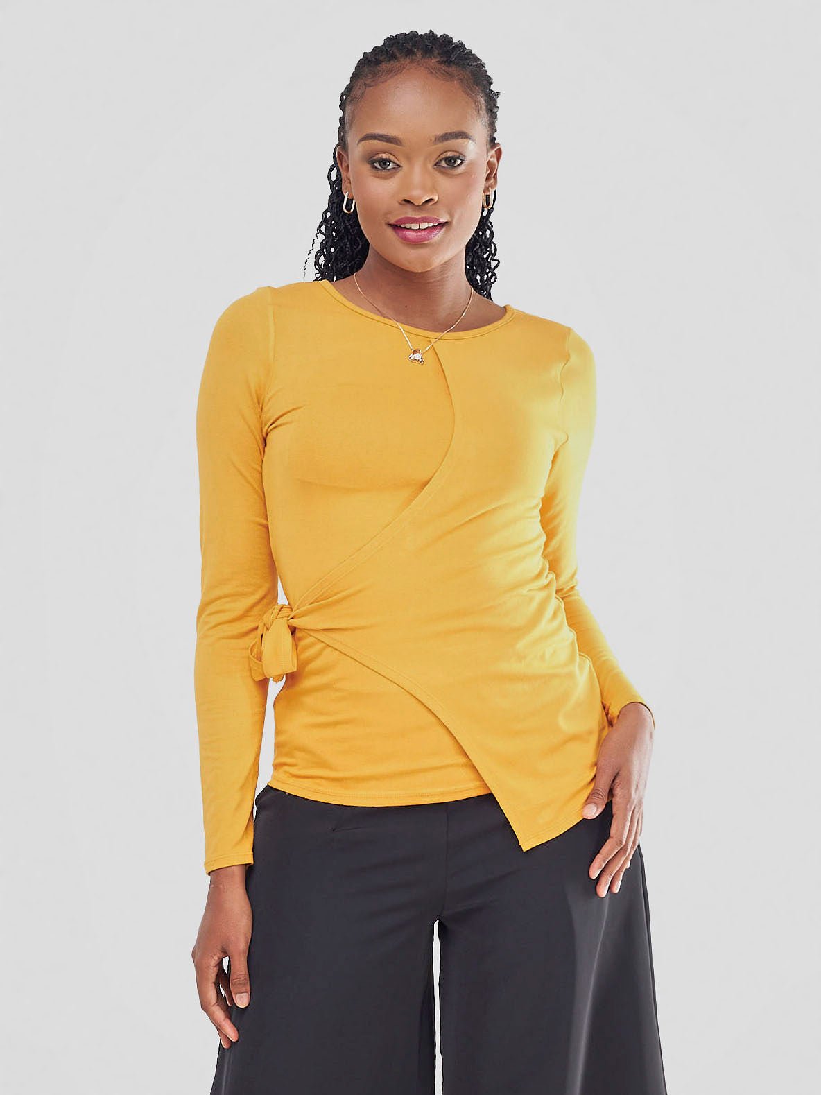 Vivo Hamle Side Twist Tie Top - Mustard - Shopzetu